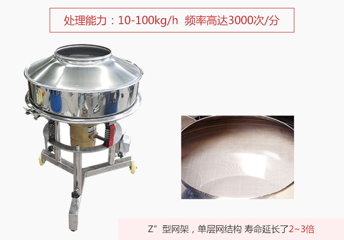 高頻篩處理能力：10-100KG/H 頻率高達(dá)3000次/分 ;